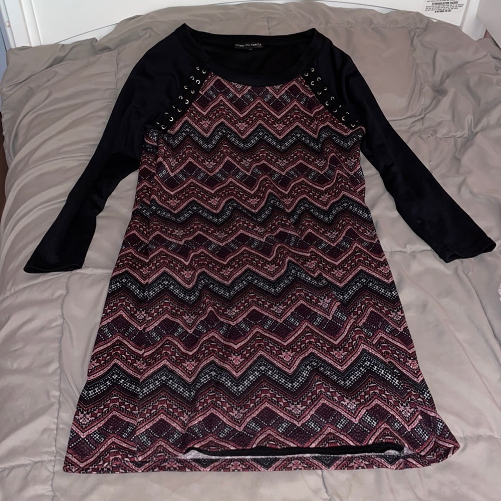 Three Pink Hearts Chevron Lace-Up Sweater Dress